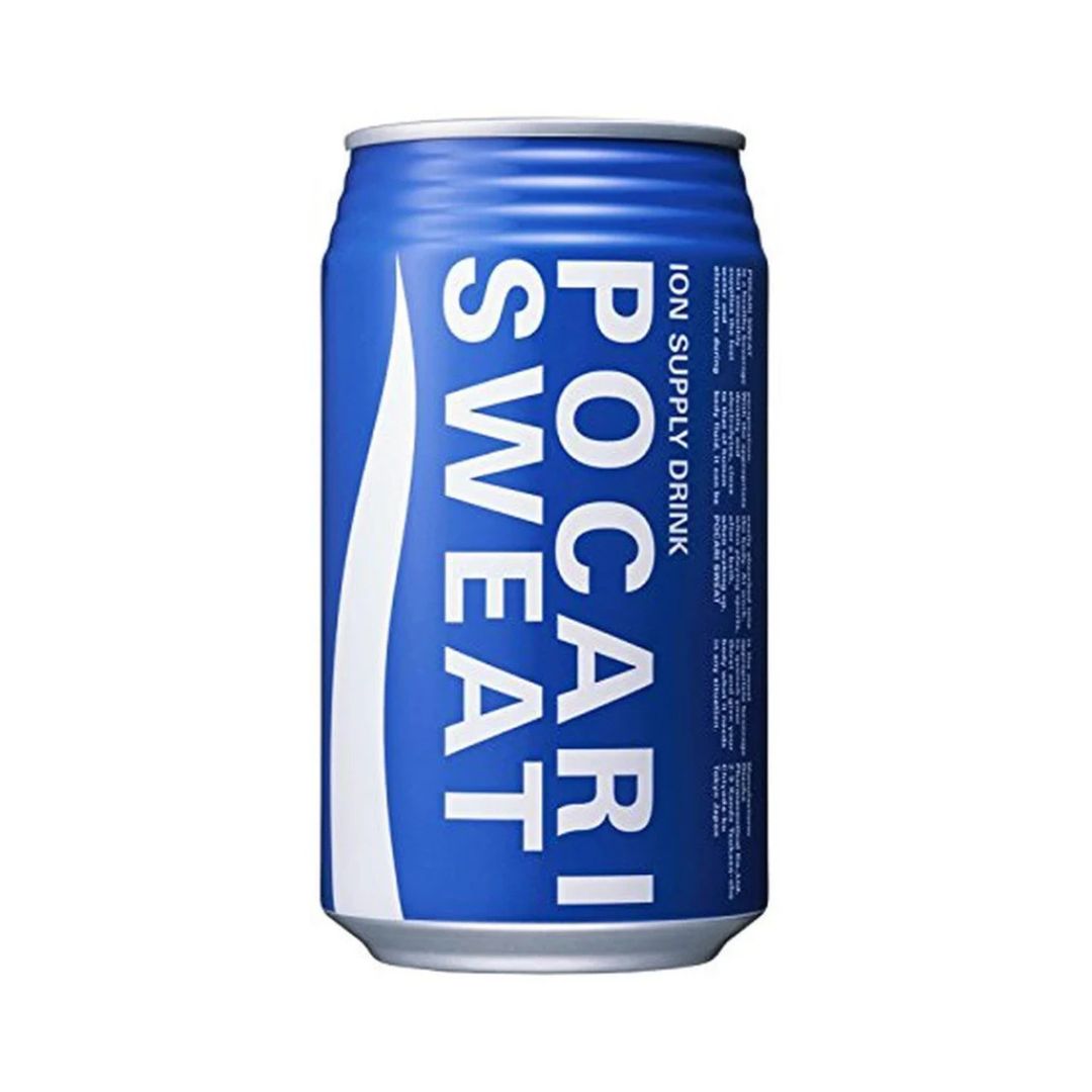 Blue can of Pocari Sweat on a white background