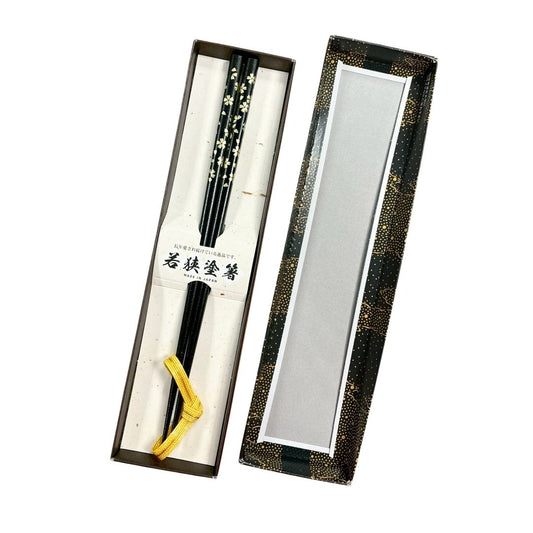 Wakasa Lacquerware Chopsticks In A Box Kanshitsu Gold Sakura Flower Black, Single / Chopsticks 1