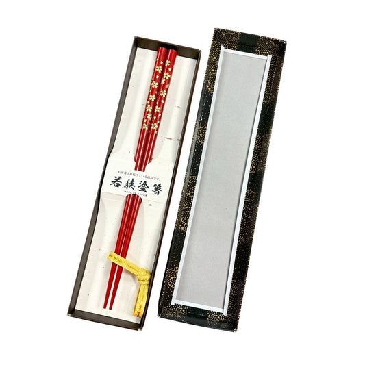 Wakasa Lacquerware Chopsticks In A Box Kanshitsu Gold Sakura Flower Red, Single / Chopsticks 1