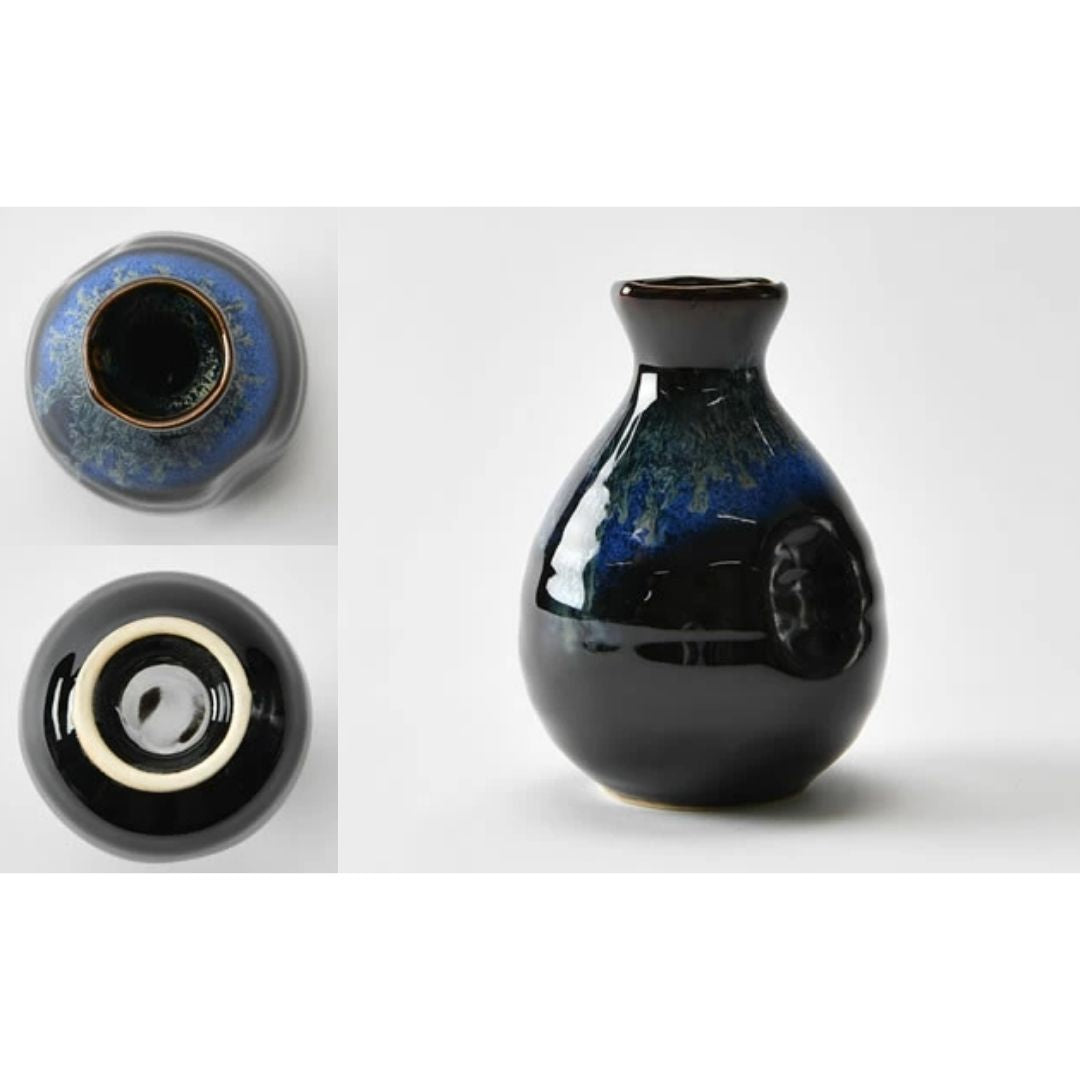 Mino Ware Sake Set (Sake Carafe X 1, Sake Cup X 2) Black-blue And Gold Glaze / Sake Bottle/sake Cup 1