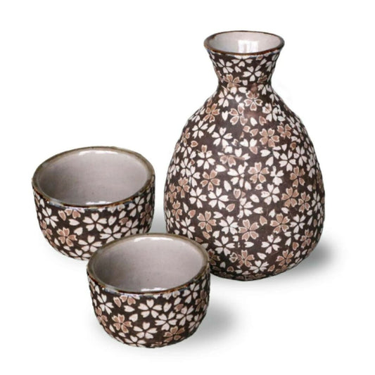 Mino Ware Sake Set (Sake Carafe X 1, Sake Cup X 2) In A Box Flower Scatter / Sake Bottle/sake Cup 1