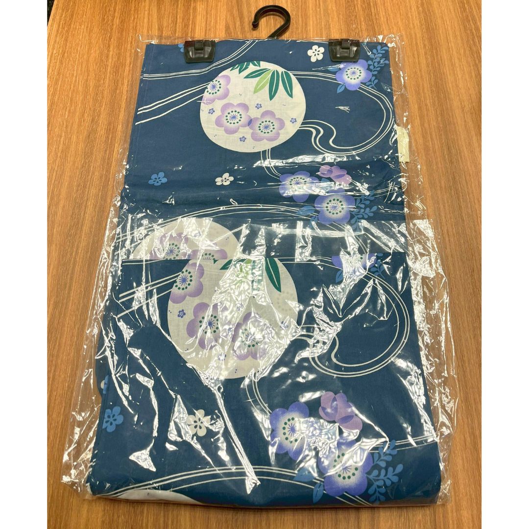 Women's  Yukata Free Size 3-Piece Set (Yukata, Obi, Geta)  Aqua-green With Polka Dots & Plum Blossoms / Clothes Set 1