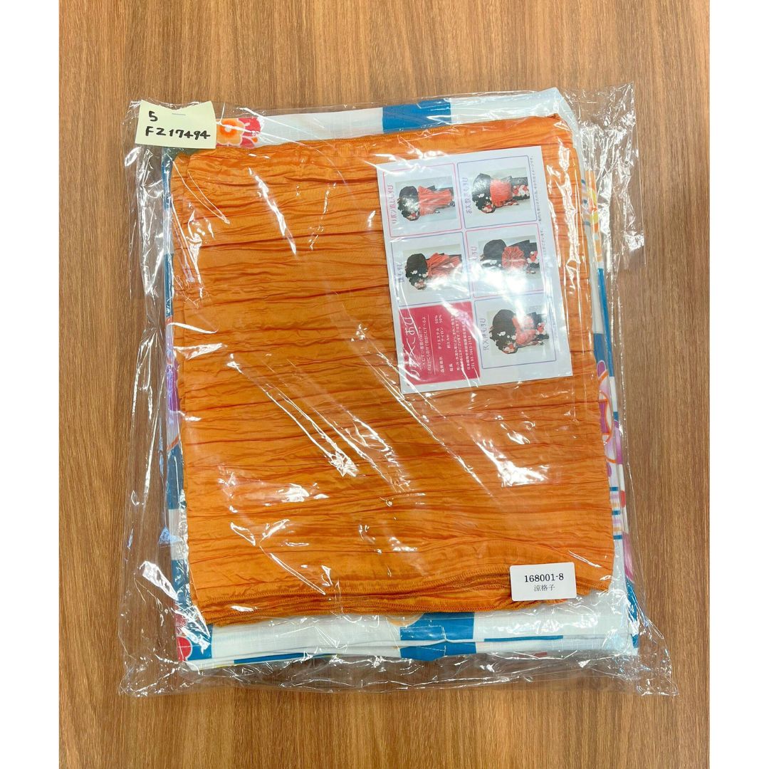 Women's  Yukata Free Size 2-Piece Set (Yukata, Obi)  Cool Plaid x Mustard Heko Obi / Clothes Set 1