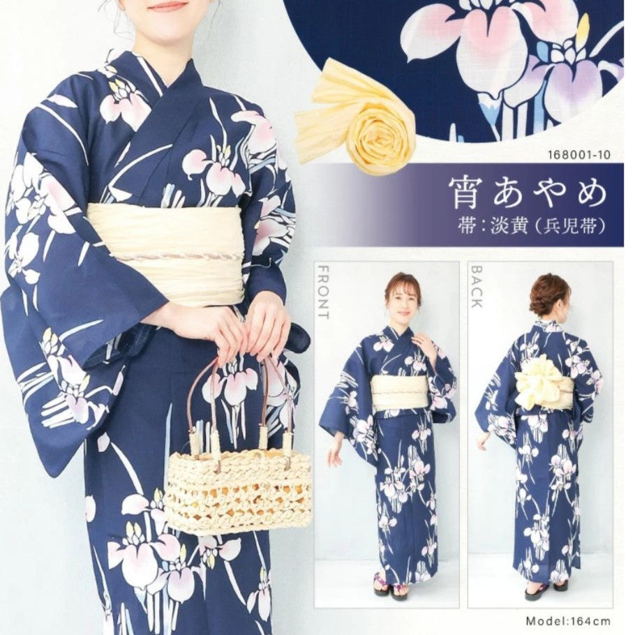Women's  Yukata Free Size 2-Piece Set (Yukata, Obi)  Dusk Ayame x Light-yellow Heko Obi / Clothes Set 1