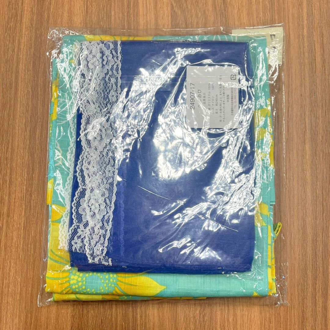 Girls' 2-Way Yukata 110Cm 3-Piece Set (Dress, Top, Obi) Greenish-blue With Sunflowers / Clothes Set 1