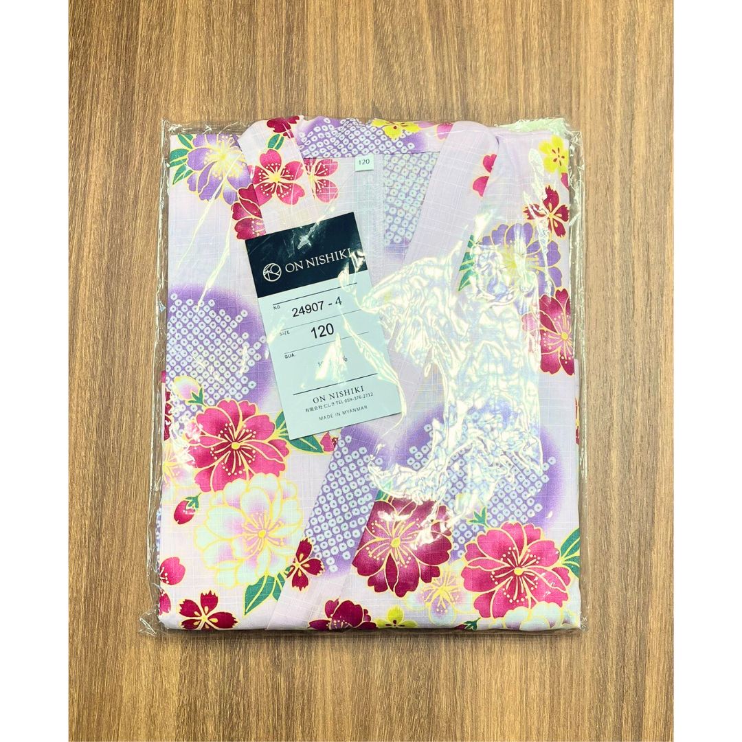 Girls' 2-Way Yukata 120Cm 3-Piece Set (Dress, Top, Obi) Pink With Double Cherry Blossoms / Clothes Set 1