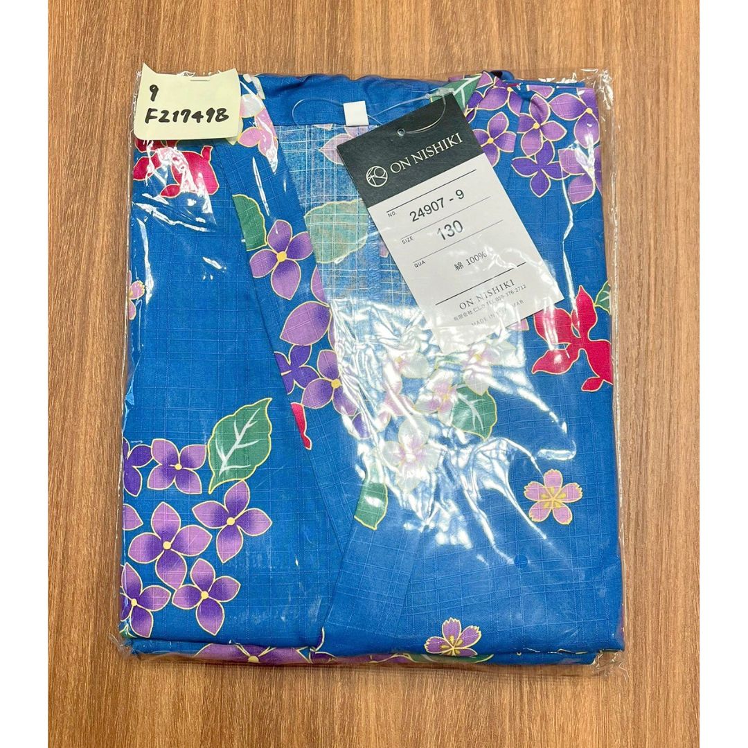 Girls' 2-Way Yukata 130Cm 3-Piece Set (Dress, Top, Obi) Indigo With Hydrangea / Clothes Set 1