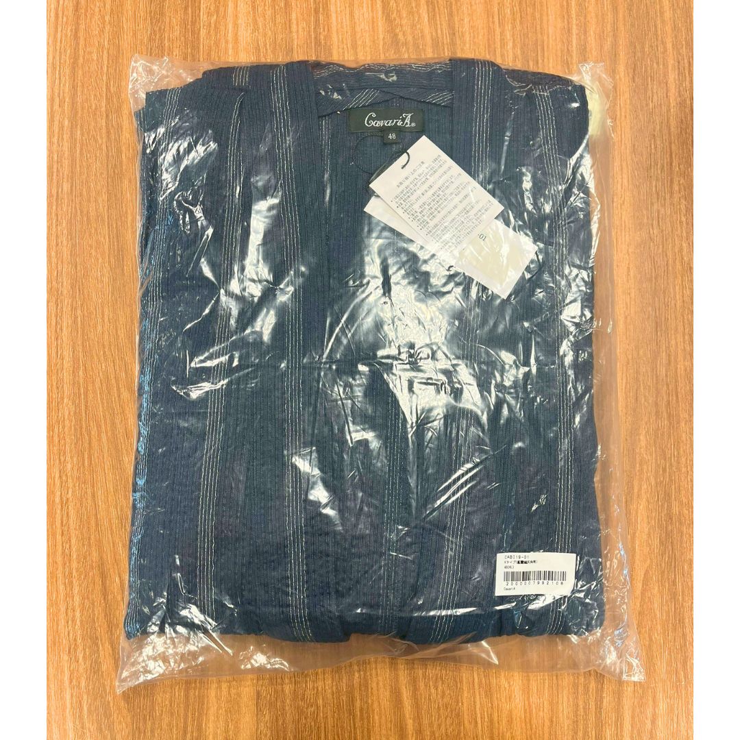 Men's Yukata XL Size 5-Piece Set (Yukata, Obi, Koshihimo, Geta, Fan)  Indigo Gradient Stripes x Gray Obi / Clothes Set 1