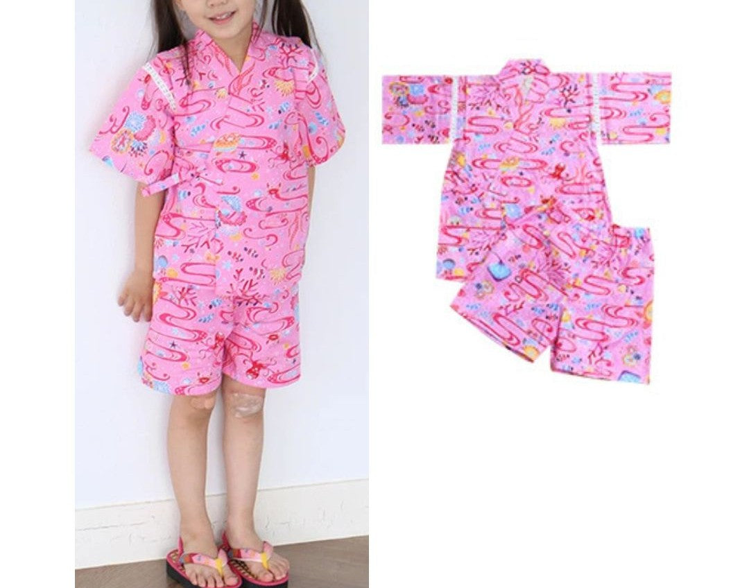 Girls' Jinbei 100Cm Sea (Pink) / Clothes Set 1