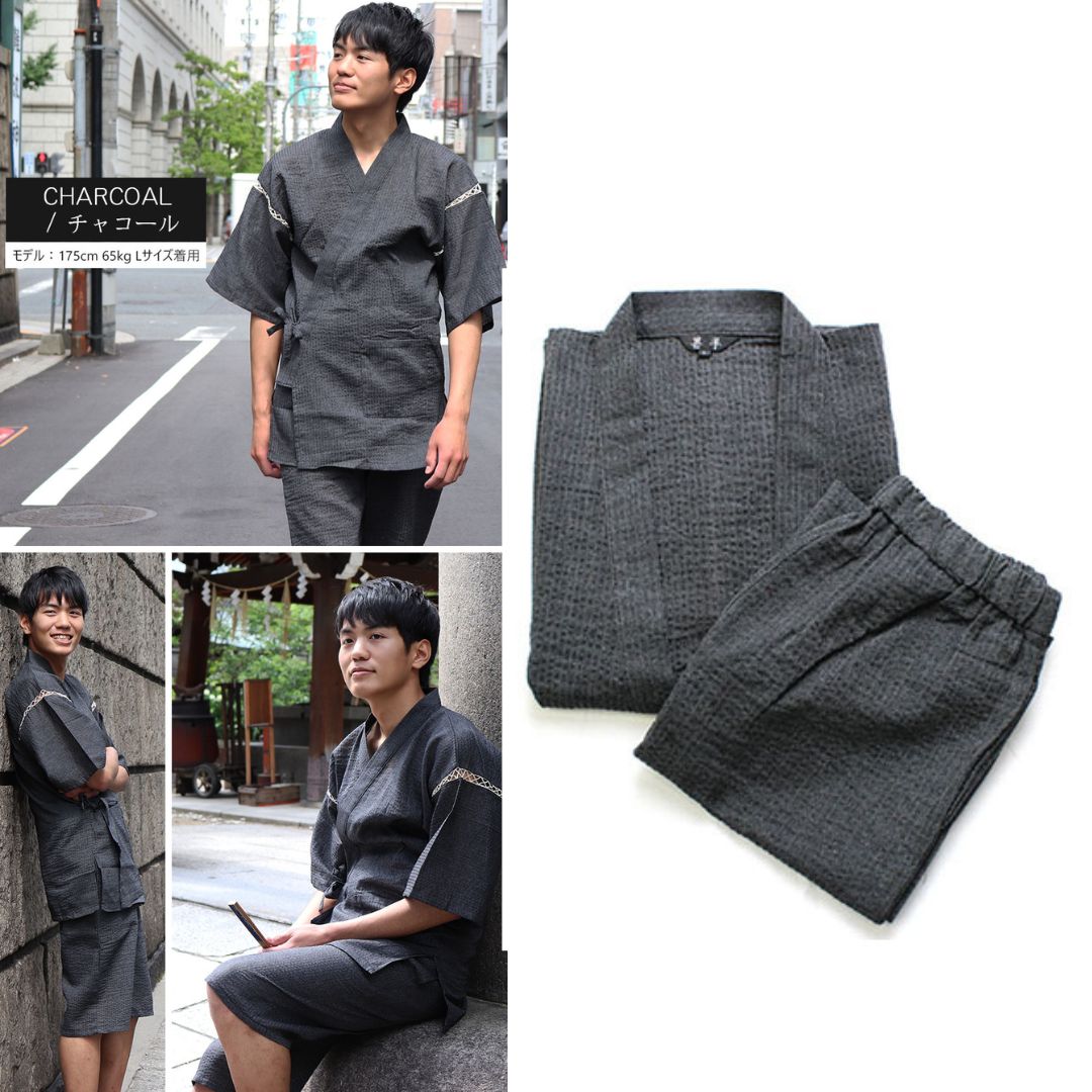 Mens' Jinbei L Size Charcoal / Clothes Set 1