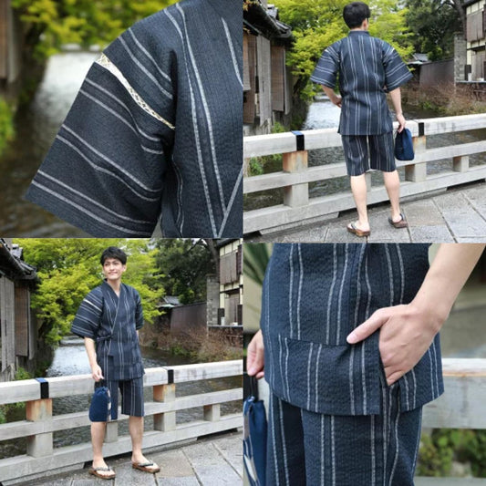 Mens' Jinbei M Size Navy With White Stitching / Clothes Set 1