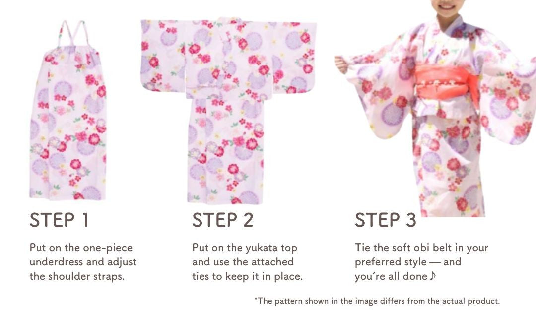 Girls' 2-Way Yukata 110Cm 3-Piece Set (Dress, Top, Obi) Greenish-blue With Sunflowers / Clothes Set 1