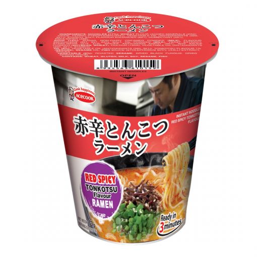 ACECOOK / ACECOOK INSTANT CUP NOODLE RED SPICY TONKOTSU FLAVOUR / INSTANT NOODLES 73g